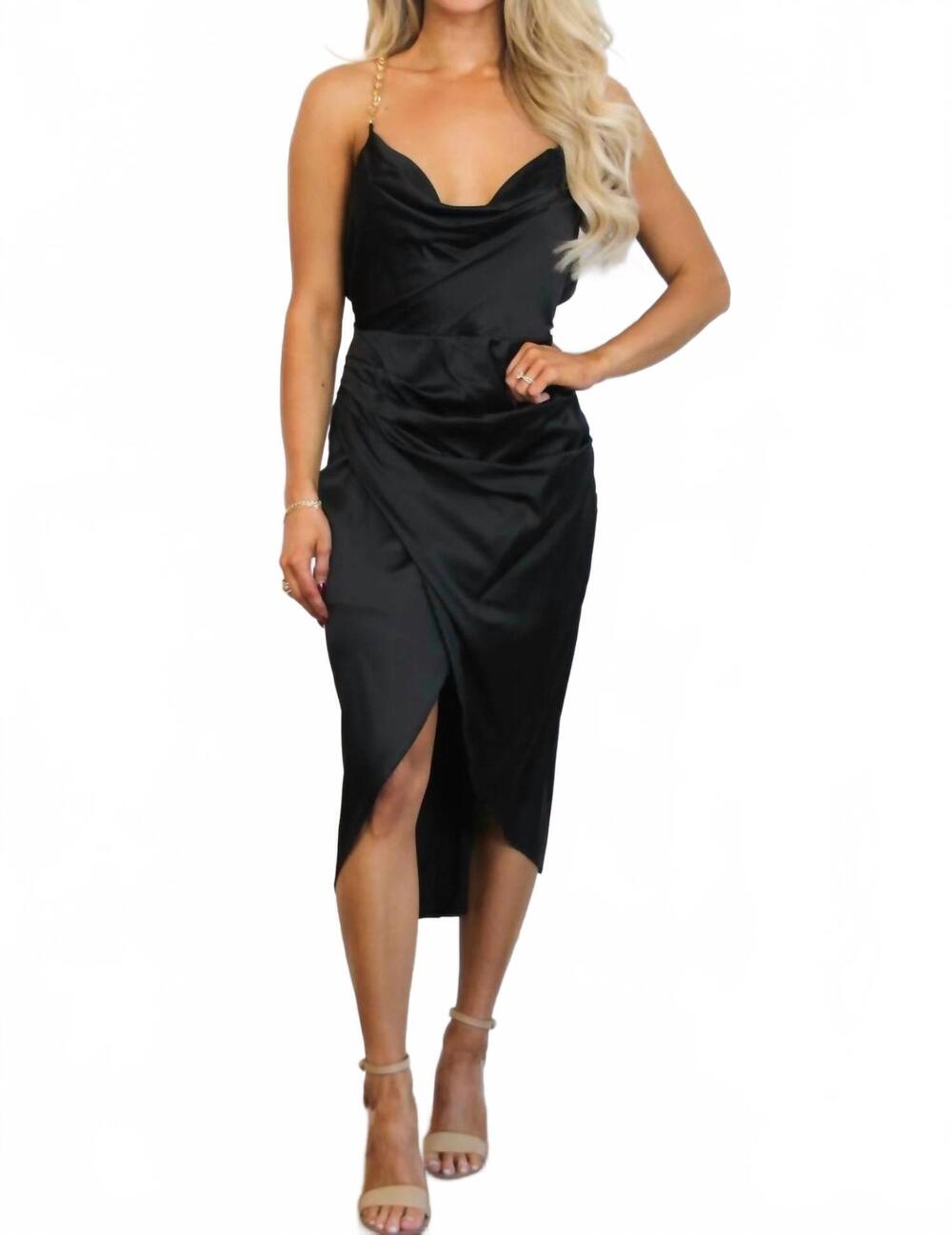 NEW LUXXEL marina satin chain strap midi dress in black